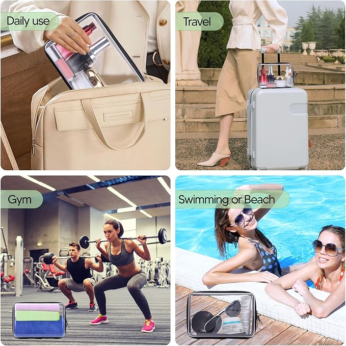 2PCS Zippered Hard Pouch Double,Portable Waterproof Cosmetic Bag with Zipper,Toy Storage Organizer Bins,Hard Plastic Case,Clear Zipper Bags for Organizing,Pencil Case (7.5+7inch)