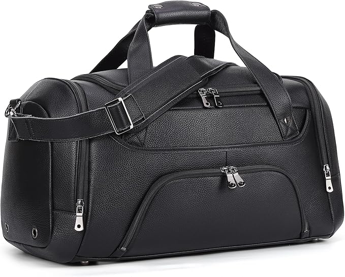 TIDING Leather Travel Duffle Bag for Men Women, 21" Waterproof Gym Sports Duffel Bag Weekender Overnight Luggage Bag with Shoe Pouch_40L