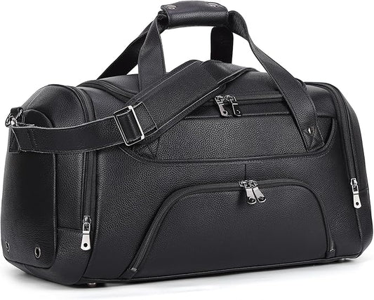 TIDING Leather Travel Duffle Bag for Men Women, 21" Waterproof Gym Sports Duffel Bag Weekender Overnight Luggage Bag with Shoe Pouch_40L