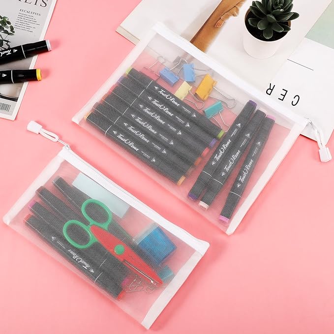 12 Pieces Zipper Nylon Mesh Pouch, Mesh Cosmetic Bags Makeup Bags Pencil Case, Multipurpose Travel Bags for Cosmetic School Office Supplies and Travel Accessories (White, A5)