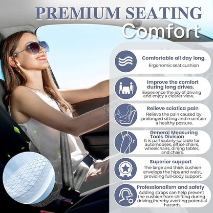 Memory Foam Seat Cushion for Sciatica & Back Pain Relief - Ergonomic Chair Pad with Adjustable Strap & Supportive Comfort Cover, Non-Slip for Car, Truck, Office Chair - Dark Gray