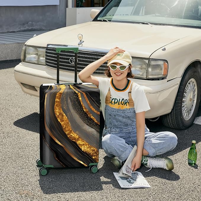 FOREVER QUEEN Gradient Black Gold Marble Luggage Cover Suitcase Protector Suitcase Cover Anti-Scratch,Stretchable Bag Cover Washable Durable Polyester