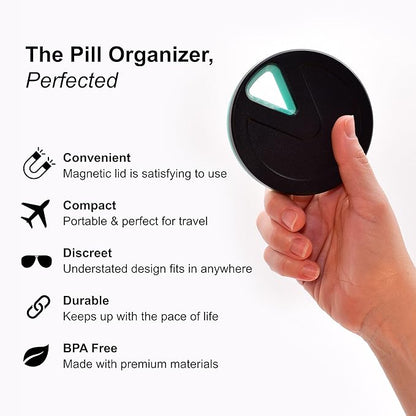 Travel RX Pill Case by Type Two Labs – Weekly 7 Day Pill Box, Compact Magnetic Organizer for Pills fits Purses or Pockets, Rugged Daily Caddy Holds Vitamins, Supplements and Medication. (Vibrant Teal)