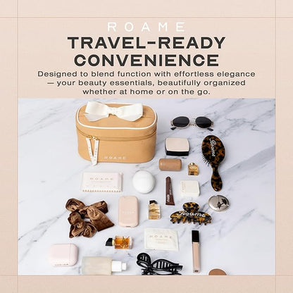 Roame Everyday Vanity Bag – Elegant Canvas Cosmetic Travel Bag with Zipper, Spacious Toiletry Organizer & Makeup Pouch for Women – Stylish Daily Companion for Life at Home or On-the-Go