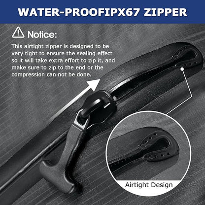 TPU Vacuum Bag for Travel, 70D Nylon Reusable Compression Bag with IP67 Waterproof Zipper, Compression Packing Cubes for Clothing, Space Saver Bags for Luggage and Backpack(Gray-1 PCS)