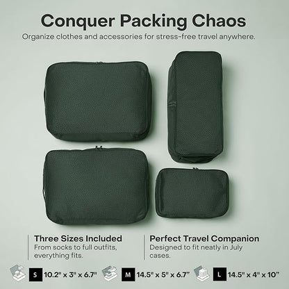 Packing Cells - 4 Set Packing Cubes Luggage Organizer Bags (S, M, 2 x L), Must-Have Suitcase Organizer for Travel, Road Trip & Camping Accessories, Stain-proof, Washable, 3 Sizes - Forest