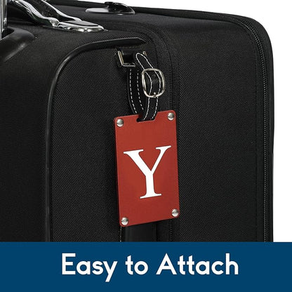 Premium 3-Layer Aluminum Luggage Tags by Fortuna - Easy to Claim, Laser-Engraved, Plastic-Free, and Eco-Friendly Luggage Tag Holders, 2-Pack, Red (Y)