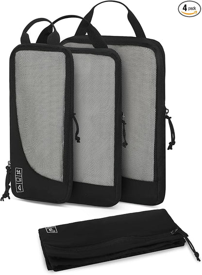 Hynes Eagle 6 Set/ 4 Set/ 2 Set Compression Packing Cubes Travel Essentials Lightweight Nylon Luggage Suitcase Organizer Bag Black 4PCS