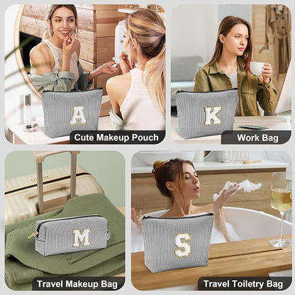 YOOLIFE Gifts for Girls, Women & Teenagers, Personalized Initial Makeup Bag, Unique Stitch Chenille Letter, Multicolor, Cosmetic Case, Makeup & Travel Use