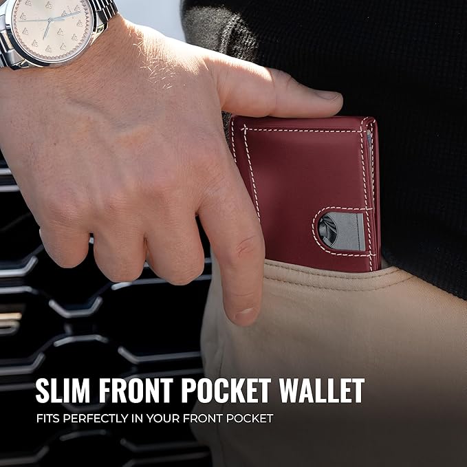 Kingly Cash Clip Slim Leather Wallet for Men with RFID Blocking & Money Clip - Minimalist Front Pocket Bifold Wallet Holds 12 Cards - Secure Card Holder with Easy Access Pull Tab