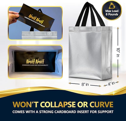 Nush Nush Silver Gift Bags Bulk Medium Size - Set of 30 Reusable Gift Bags with Handles - Bulk Goodie Bag for Birthday Party, Christmas, Thanksgiving, Wedding, Bridal Shower, Return Gifts - 8X4X10