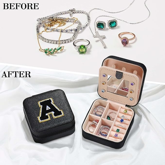 Parima House Warming Gifts New Home - Personalized Jewelry Holder Organizer for Travel | Preppy Stuff & Room Decor for Teen Girls | Black Travel Jewelry Case - Letter N