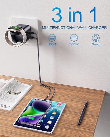 36W for Apple Charging Block with Built-in Watch Charger, Foldable PD Fast Charger Block for iPhone, Dual Ports Wall Charger Compatible with Apple Watch iPhone AirPods(Black)