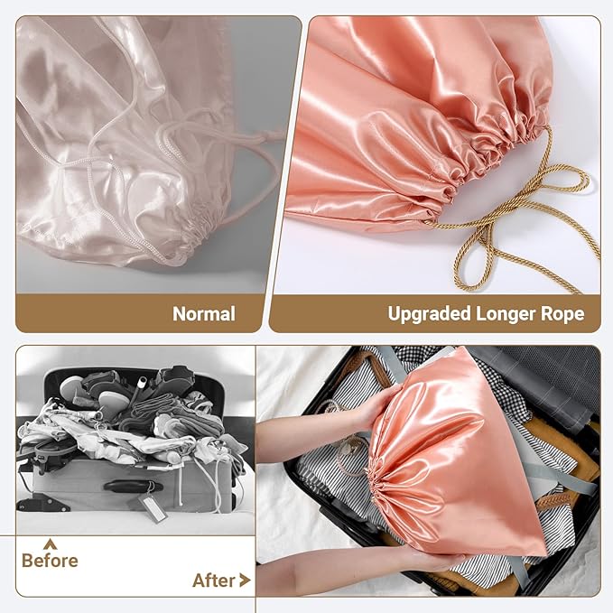 Ewen 7Pcs Dust Bags for Handbags, Silk Cloth Bag with Drawstring, 2Pcs 19.6x15.7in Bag for Purse, 2Pack 11.8x15.7in Storage for Shoes, 3Pack 23.6x19.6in Dust Bags, Pink Orange Pouch Cover for Travel