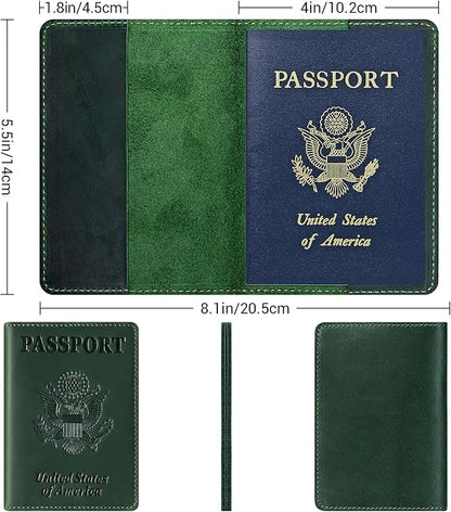 BIAOTIE Premium Leather Passport Holder Covers, Rfid Travel Wallet Passport Document Holder, Travel Essentials Wallet Cover Case for Men and Women (Green)