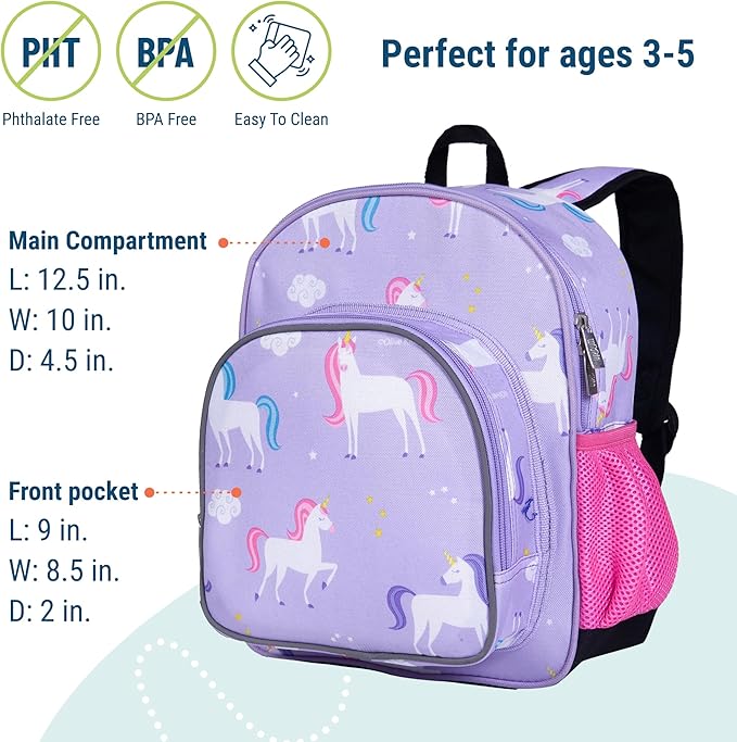 Wildkin 12-inch Kids Backpack – Padded, Adjustable, Ideal for Daycare & Travel - Unicorn