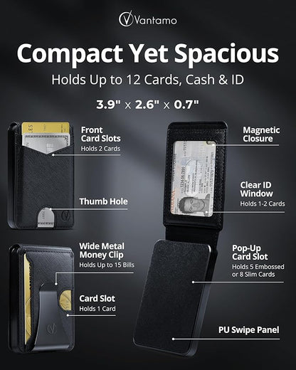 Vantamo Premium Wallet for Men with Money Clip & Card Holder, Compact & Slim Wallet with RFID, 8-12 Cards, Perfect Gifts for Men