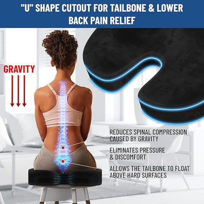 Everlasting Comfort Doctor Recommended Memory Foam Seat Cushion for Office Chairs & Car - Ergonomic Office Desk Accessories - Cushions for Tailbone Pain Relief, Sciatica & Back Support Pillow