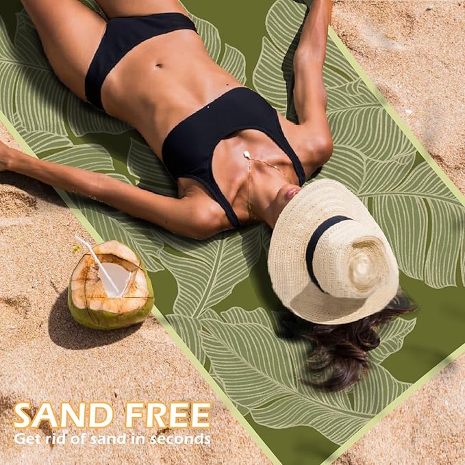 Eunzel Microfiber Beach Towel, Quick Dry Travel Towel Large Sand Free Towel for Beach, Camping, Swim Pool, Gym, Sports& Yoga 71"x32", Palm Green