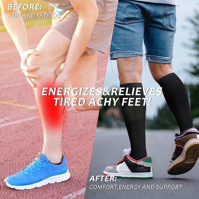 fenglaoda Compression Socks Women Men 6 Pairs, Knee High Best Support Circulation Socks for Running, Travel, Flight, Nurse