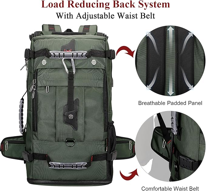 WITZMAN Travel Backpack for Men Convertible Duffle Luggage Bag fit 18 Inch Laptop Carry On Bags for Airplane (B681 Army Green)