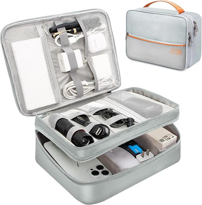 SELLYFELLY Electronics Travel Organizer, Double Layer Cable Organizer Bag Watreproof Electronics Accessories Storage Bag for Cord, Charger, Phone, Power Bank, Hard Drive