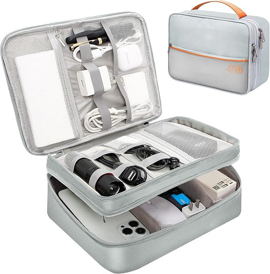 SELLYFELLY Electronics Travel Organizer, Double Layer Cable Organizer Bag Watreproof Electronics Accessories Storage Bag for Cord, Charger, Phone, Power Bank, Hard Drive