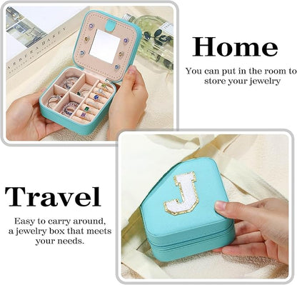 Parima Women's Jewelry Organizer | Necklace, Earring, Ring Holder | Aqua Blue Travel Gift - Letter V