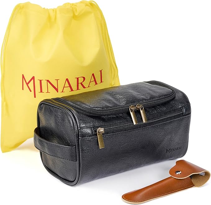 MINARAI Mens Toiletry Bag with Razor Case Included – Reinforced Stitching, Padded Panels, Holds Shape Trip After Trip, Ideal for Tight Hotel Sinks with Hook, Built for Men Who Travel Hard – BLACK