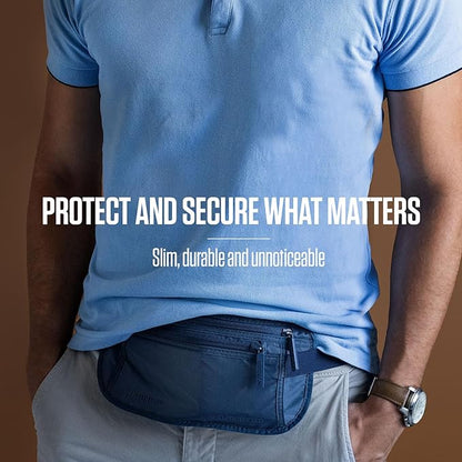 Travel Money Belt, RFID Blocking for Men & Women - Ideal for Keeping Your Cash, Credit Card, Passport, Phone Safe When Traveling (Sleek Blue)