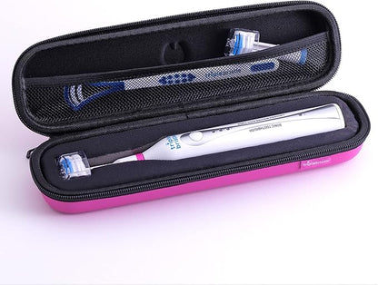 Triple Bristle Sonic Toothbrush Travel Case | Portable Breathable Toothbrush Hard Carrying Bag for Traveling, Camping, Business Trip | Mesh Pocket for Accessories | Pink