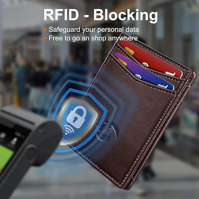 Magnetic Closure Slim Wallet with Money Clip Gift Boxed,Genuine Leather Front Pocket Wallet for Men, 3.9"x 2.8", RFID Blocking