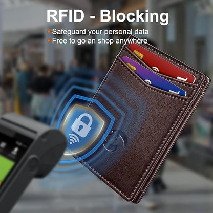 Magnetic Closure Slim Wallet with Money Clip Gift Boxed,Genuine Leather Front Pocket Wallet for Men, 3.9"x 2.8", RFID Blocking