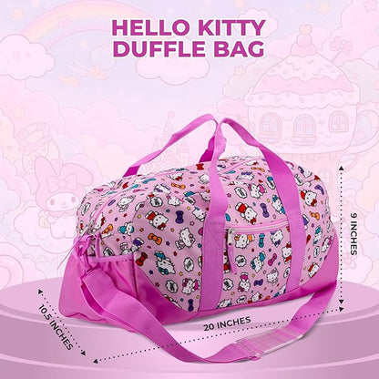 Hello Kitty Duffle Bag, 16” Travel Sleepover Bag for Girls, Weekender Bag, Pink Dance Bag