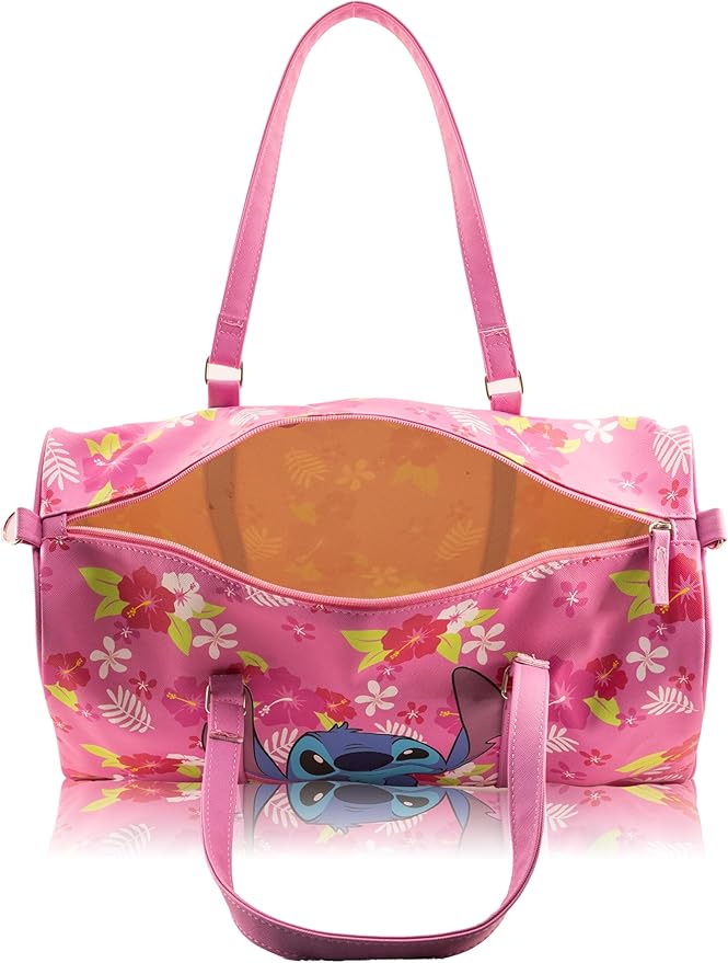 Disney Stitch Mini Duffle Bag for Girls | Small Travel Bag with Hawaiian Print | Lightweight Disney Overnight Bag with Adjustable Strap | Ages 3+
