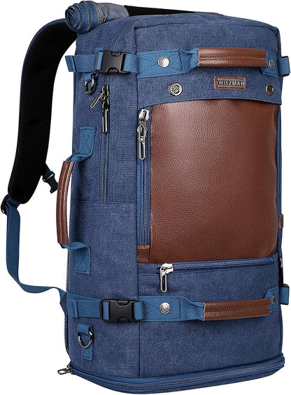 WITZMAN Travel Backpack for Men Women Carry on Luggage Backpack Canvas Rucksack Duffel bag with Shoe Compartment（A2021 big size Blue）