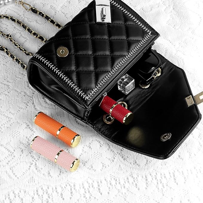 LUEXBOX 3 Pack Portable Perfume Bottle for Travel, Mini Refillable Perfume Dispenser, 5ml Faux Leather Leak Proof Perfume Atomizers Bottles Sprayer for Pocket Perfume (Red, Pink, Orange)