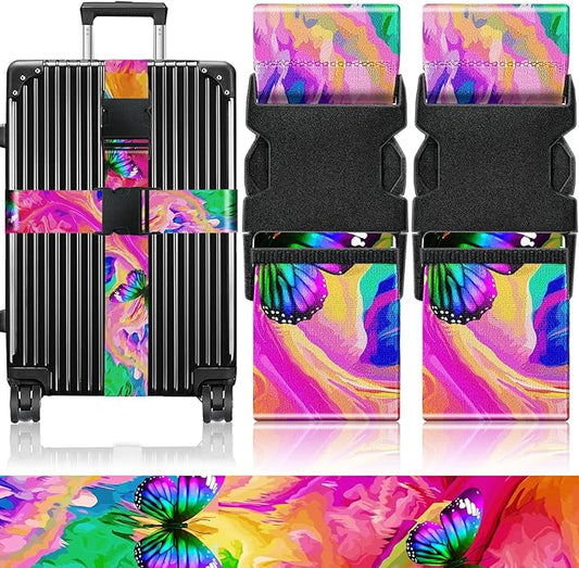 Slohif Luggage Straps for Suitcases Travel Belt Accessories Luggage Connector Identifiers Over Handle with Buckle Unique Nylon Adjustable Strap for Sleeping Bag Car Seat Butterfly (2 Pack)