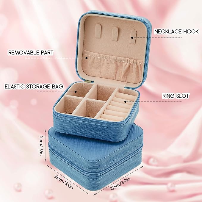 Taiyin 6 Pcs Travel Jewelry Case Organizer Bridesmaid Gift Boxes Mini Storage Organizer Box(Blue)
