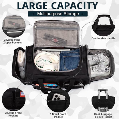 Tactical Gym Bag for Men，50L Large 3 in 1 Sports Duffle Bag with Shoes Compartment for Travel,Water Resistant Travel Backpack Weekender Overnight Bag with Wet Pocket for Women