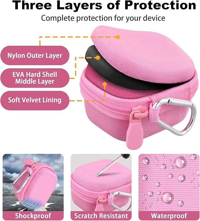 co2CREA Hard Case for Beats Powerbeats Fit with Carabiner Clip, Shockproof Earbuds Storage Box – Protective Travel Cover for Wireless Noise Cancelling Earbuds (Pink Case)