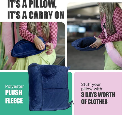 TAKE Off Travel Pillow and Blanket Set with Water Bottle Pockets and Zippered Storage for Travel Essentials – Compact Fleece Throw in a Soft Pillow Case with Luggage Sleeve. Fits 3 Days of Clothes