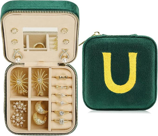 Jenria Christmas Gift for Women, Travel Jewelry Case for Women, Jewelry Organizer, Jewelry Box, Unique Gifts, Personalized Gifts for Her, Birthday Gifts for Mom, Teen Girl, Girlfriend, Green, U