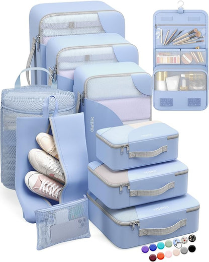 ALL INCLUDED 10 Set Durable Packing Cubes for Suitcases,OlarHike Essentials for Travel,UPGRADED Anti-Tear Stitching, NEW Improved Luggage Packing Organizers for Travel Accessories, Light Blue