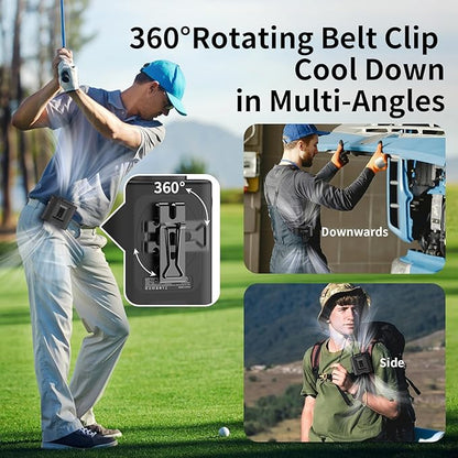 Socool 14500mAh Portable Waist Fan Clip on Belt 360 Rotation Wearable Rechargeable Personal Shirt Fan, 67H Cooling 5-Speed Battery Operated Fans with Light, Neck Fan Hanging for Outdoor Camping Travel