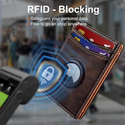 Airtag Wallet for Men- with Money Clip Gift Boxed, Magnetic Closure Slim Genuine Leather Front Pocket Wallet, 4.1"x 2.8", RFID Blocking