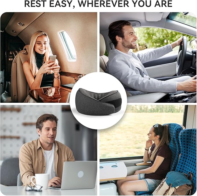 SZXYX Travel Pillows for Airplanes, 100% Pure Memory Foam Neck Pillow for Airplanes, Comfortable Breathable Cover, 360° Support Stowable Pillows for Sleeping, Car, Airport Travel Essentials Black