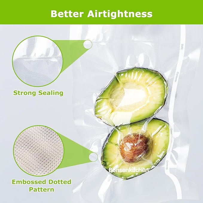 Bonsenkitchen Vacuum Sealer Bags Rolls, 11in x 50ft & 8in x 50ft Durable Food Sealer Bags, Commercial Grade, Heavy Duty, BPA Free, Seal a Meal, Great for Food Storage & Sous Vide Cooking, VB25