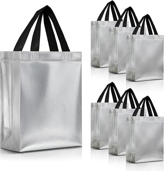 Nush Nush Silver Gift Bags Bulk Medium Size - Set of 30 Reusable Gift Bags with Handles - Bulk Goodie Bag for Birthday Party, Christmas, Thanksgiving, Wedding, Bridal Shower, Return Gifts - 8X4X10