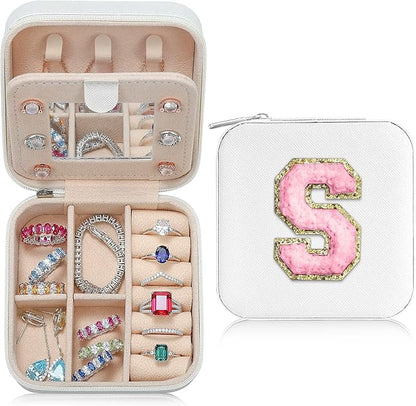 Parima Bridesmaid Gifts for Wedding Day, Bridesmaid Gifts for Women | Bridesmaid Proposal Gifts Unique Gifts | Wedding Travel Essentials Small Jewelry Box | Travel Jewelry Case - Letter S, White
